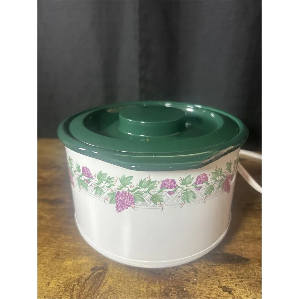Rival Crock-Ette White & Green Stoneware Slow Cooker with Grape Vine Design